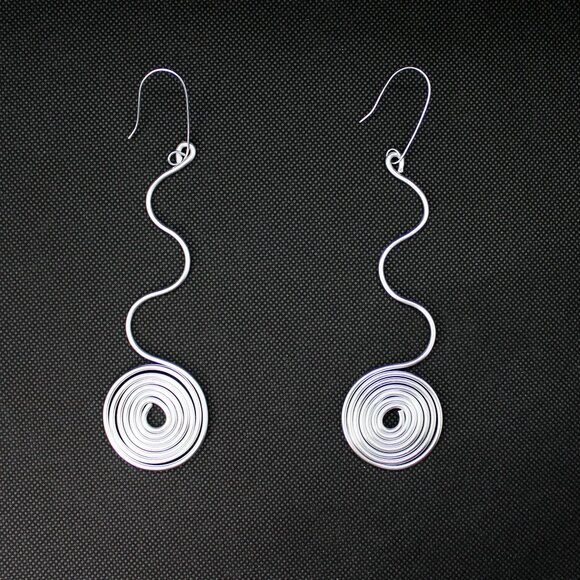 Extra long oversized spiral big swirl wire earrings Handcrafted in Canada - Picture 5 of 9